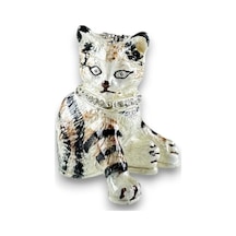 Taş Detaylı Çizgili Kedi Biblo Çelik Metal 7x6 CM