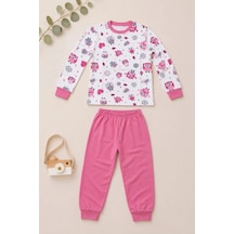 Novalisse Kız Çocuk Premium Penye Baykuş Desenli Uzun Kollu Pijama Takımı 2-11 Yaş - Pembe Çoklu Renk