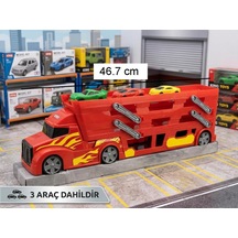 3 Katlı Mega Tır Rampalı Otopark - 46.7cm, 37 Araç Kapasiteli 3 Arabalı Oyuncak Araba Seti Kırmızı Çok Renkli