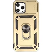 Apple iPhone Uyumlu  12 Pro Max Kılıf Pars Lens Yüzüklü Silikon -  Gold