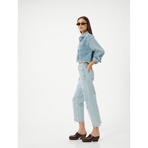 Koton Çok Yıpratmalı Kısa Düz Kesik Paça Kot Pantolon Cepli - Eve Straight Jeans Açık İndigo 4sal40409md Açık İndigo