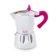 G.a.t. İtalyan Espresso Moka Pot - 6 Fincan Kapasiteli - Şeffaf Kalp Kapaklı & Pembe Kulplu