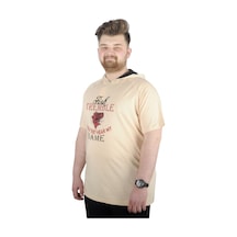 Mode Xl Büyük Beden Tshirt Kapşonlu Act Now 22128 Bej 001