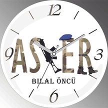 Kişiye Özel Asker Çap 30cm Sessiz Akar Bombeli Gerçek Cam Duvar Saati Siyah