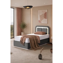Demonte Baza Seti, Nox Ledli Tek Kişilik Baza Başlık Seti - İkili Set, Gri - 100x200 Cm 100 x 200