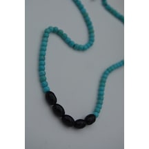 Stoneage Jewellery Arpa Oniks Ve Turkuaz Taşlı Metalsiz  Kolye Mavi