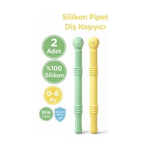 Bebek Diş Kaşıyıcısı Silikon Pipet & Diş Kaşıyıcı Set 2 Li Yeşil & Sarı I Dişlik Çiğneme Tüpü Pipet Yeşil - Sarı