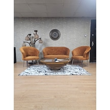 Zafir Takım Krom Kaplama Sivriltme Ayak Çay Seti Koltuk - Berjer , Balkon, Salon, Ofis Kiremit