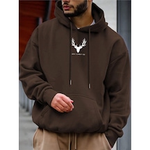 Startmore Kahverengi Unisex Kadın/erkek Deer Renkli Özel Baskılı Pamuklu Oversize Kapüşonlu