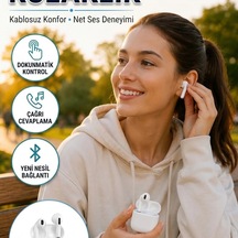 Bluetooth 5.0 Kablosuz Kulaklık Beyaz Dokunmatik Kontrol Çift Mikrofon Çağrı Destekli 00