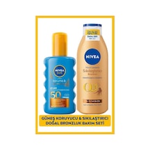 Sun Spf50 Güneş Koruyucu Bronzlaştırıcı Vücut Spreyi 200ml Ve Sıkılaştırıcı Bronzluk Losyonu 250ml