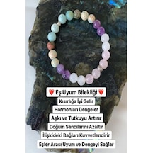 Doğal Taş Eş Uyum Bilekliği ( Pembe Kuvars - Ay Taşı - Ametist - Varisit - Unakit - Amazonit ) Çok Renkli