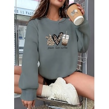 Ge Ticaret Kadın Uzun Kollu Bisiklet Yaka Kalp Desenli Viskon Iki Iplik Bluz Gri