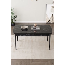 Jusie Siyah Mermer 80x132 Açılabilir Sunta Masa Yemek Odası Takımı, Mutfak Takımı 4 Sandalye,1 Bench Krem