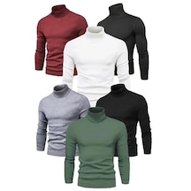 Suma Unisex Fitilli Full Likralı Boğazlı Kaşkorse Body Kazak 6 Adet Siyah
