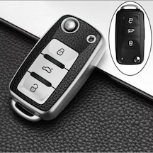 Leon Ibiza Polo Golf Passat Jetta Scirocco Tiguan Lüks Anahtar Koruma Kabı Kılıfı Gümüş Renk
