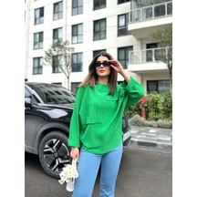 Kadın Yarasa Kol Aerobin Kumaş Bluz Yeşil