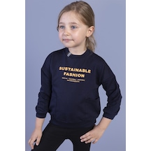 Toontoy Kids Toontoy Kız Çocuk Cep Detaylı Baskılı Sweatshirt Lacivert