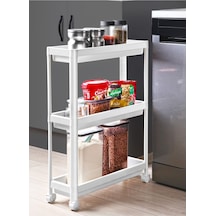 Omaş Household Product Tekerlekli Dikdörtgen 3 Katlı Raf Ünitesi - Banyo Mutfak Düzenleyici Organizer Raf - Modern Raf Ünit Gri