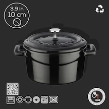 Metal Döküm Mini Tencere, 10 Cm, 0.35 L Hacim, Siyah 12v