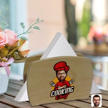 Kişiye Özel Erkek Chef Karikatürlü Lüks Ahşap Peçetelik-11 (511119644)