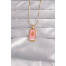 316l Çelik Gold Renk Pembe Mineli Güneş Model Tarot Kolye Çok Renkli