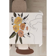 Ekru Modern Desenli Dokuma Leke Tutmaz Masa Örtüsü Mso341n11