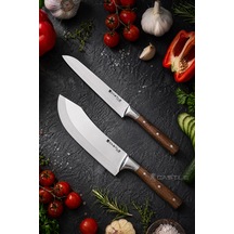 Hand Craft Mutfak Bıçak Seti Et Ekmek Sebze Şef Bıçağı 2 Li Set Günlük Kullanım Mft-2458 Ceviz