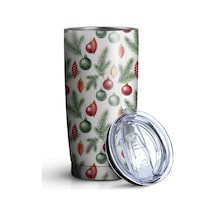 20oz Noel Desenli Seyahat Kahve Termosu, Kapaklı Paslanmaz Çelik Noel Süs Eşyası Çam Ağacı