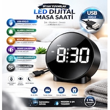 Siyah Yuvarlak Led Dijital Masa Saati Usb Güçlü Alarm Ve Snooze Özellikli Büyük Ekran Masaüstü Saat