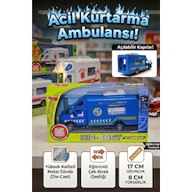 Vardem Metal Çek Bırak Polis Kurtarma Ambulansı - 17 Cm Açılır Kapılı Die-cast Model Araba Çok Renkli