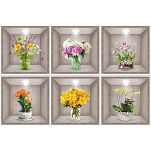 1 Takım 3d Vinil Duvar Sticker Vazolar İle Tasarım Yeşil Bitkiler Çiçek Çarpıcı Oda Dekorasyonu İçin Solmayan Basit Operasyon Çıkartmaları D Diğer