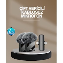 2 Li Kablosuz Yaka Mikrofonu Type-c Ve Lightning Uyumlu Profesyonel Set