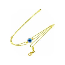 Bilezikhane Yuvarlak Oynak Göz Taşlı 14 Ayar Bileklik Sarı Altın