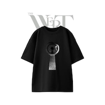 Thewert Eye Keyhole Tasarım Baskılı Ünisex Siyah Oversize T-shirt