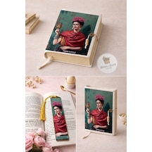 Kitap Kılıfı Ve Metal Kitap Ayracı Seti Frida Kahlo Kelebekler