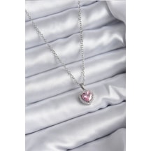 Ezoconcept 316l Çelik Zincir Gümüş Renk Pembe Zirkon Taş Charm Model Kadın Kolye