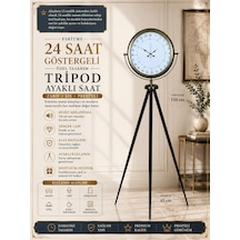 Eskitme 24 Saat Göstergeli Özel Tasarım Tripod Ayaklı Saat 24 Saat Göstergeli Beyaz Kadran