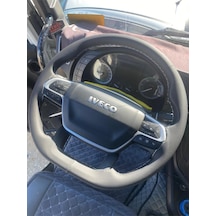 Dikişli Direksiyon Kılıfı Siyah Deri Gri Dikişli Iveco Tır Kamyon Gri
