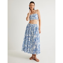 Koton Koton X Melis Ağazat - Çiçekli Fisto Crop Büstiyer İnce Askılı Slim Fit Mavi Desenli 4sak30120pw Mavi