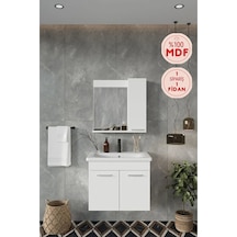 Banyo Defne 02 65 65 Cm %100 Mdf Banyo Dolabı Aynalı Dolaplı Üst Dolap Seramik Lavabo Beyaz