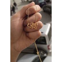 925 Ayar Gümüş 24 Ayar Altın Kaplama Harfli Kalp Kolye Gold