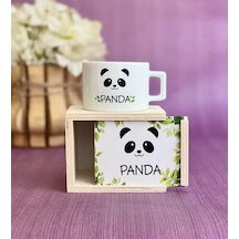 Ahşap Kutusunda Sevimli Panda Kupa Bardak Beyaz - Çok Renkli