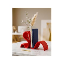 Bii Flow Modern Kıvrımlı Dekoratif Kitap Tutucu Stand Ev Aksesuarları - Kırmızı 23x13 Cm