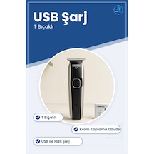 Tıraş Makinesi Saç Sakal Ense Çizim Usb Şarjlı T Bıçaklı Krom Göv