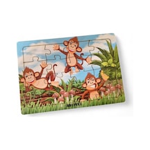 Maymunlar 16 Parça Eğitici Öğretici Ahşap Çocuk Puzzle Yapboz Bebek Çocuk Oyuncak
