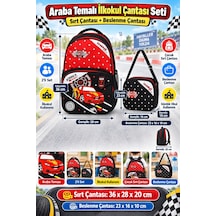 Speedy Car Araba İlkokul Okul Çantası Beslenme Çantası Sırt Çantası 2'li Set 36 X 28 X 20 Cm Çok Renkli