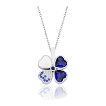 Çekirdekjewelry 925 Ayar Gümüş Safir Taşlı Ters Yonca Kolye Sarı