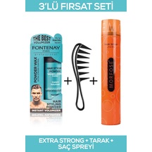Fontenay Saç Şekillendirici Pudra Toz Wax Matt Effect Mavi + Şekil Tarağı + 400ml Saç Spreyi 3'lü Set