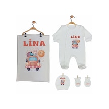 Pia Baby Gl 2206 İsme Özel Battaniyeli Tulum Set Krem